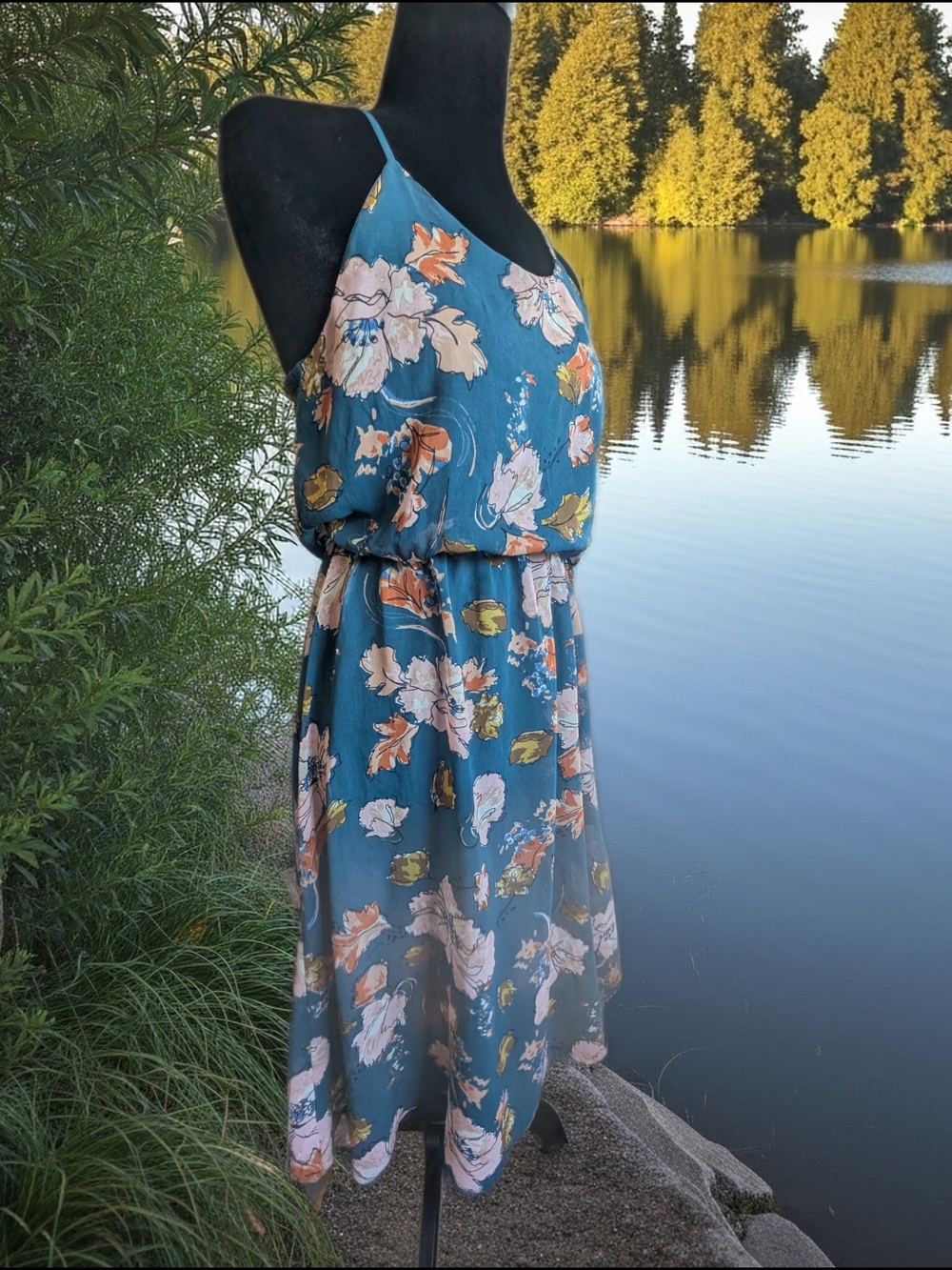 Forever 21 Teal Floral Midi Dress